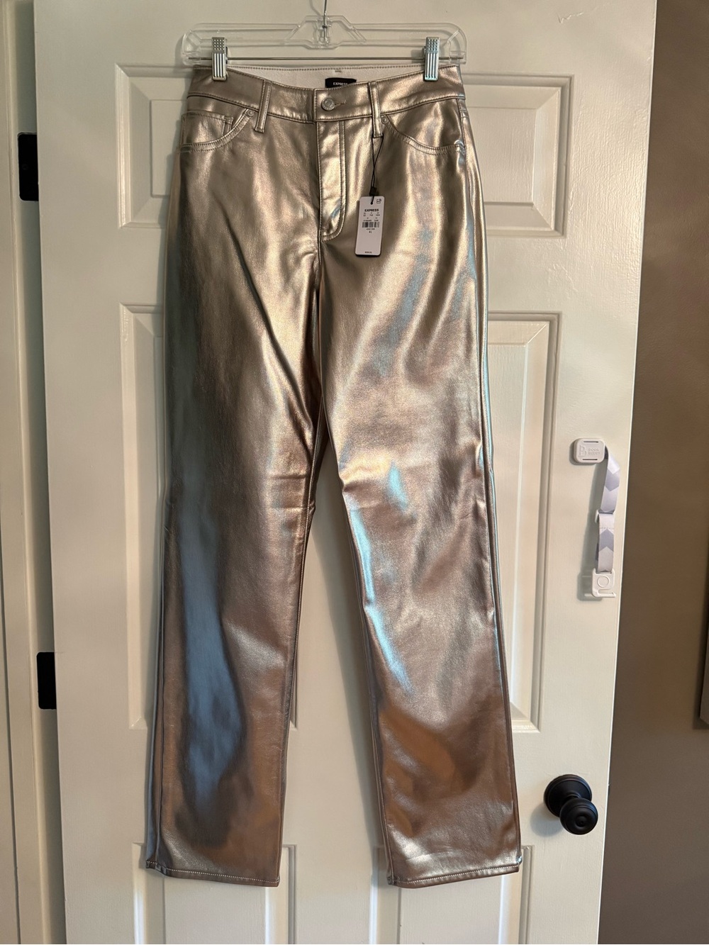 Express Metallic Silver Faux Leather Pants